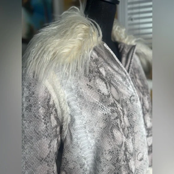 Nasty Gal Womens Snake Print Shearling Trim Longline Aviator Coat - Picture 5 of 12